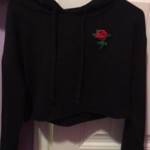 Shein cropped black with a rose hoodie no rips new